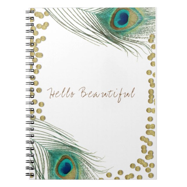 Carnet Plumes de paon et or Boho Glam élégant (Devant)
