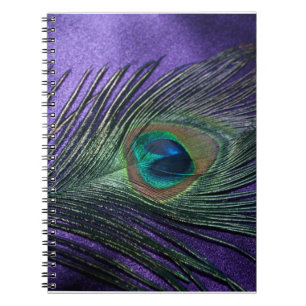 Carnet Plumes de paon violet soyeux