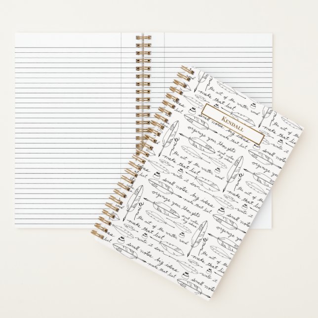 Carnet Plumes et Encre de Luxe Nom Chic Or blanc Écriture (À l'intérieur)