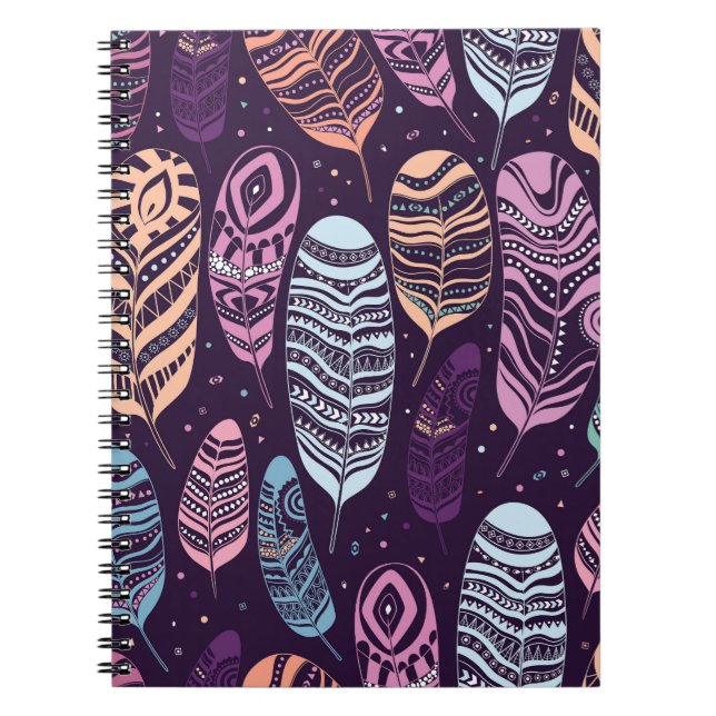 Carnet Plumes ethniques : motif noir et blanc (Devant)