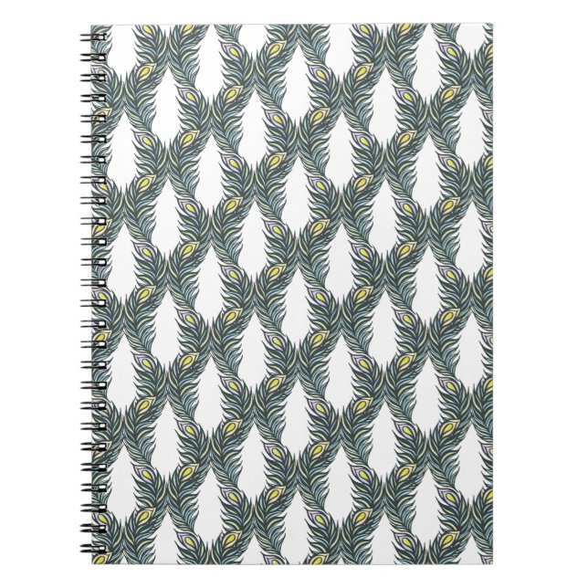 Carnet Plumes Peacock noir, vert et blanc rustique (Devant)