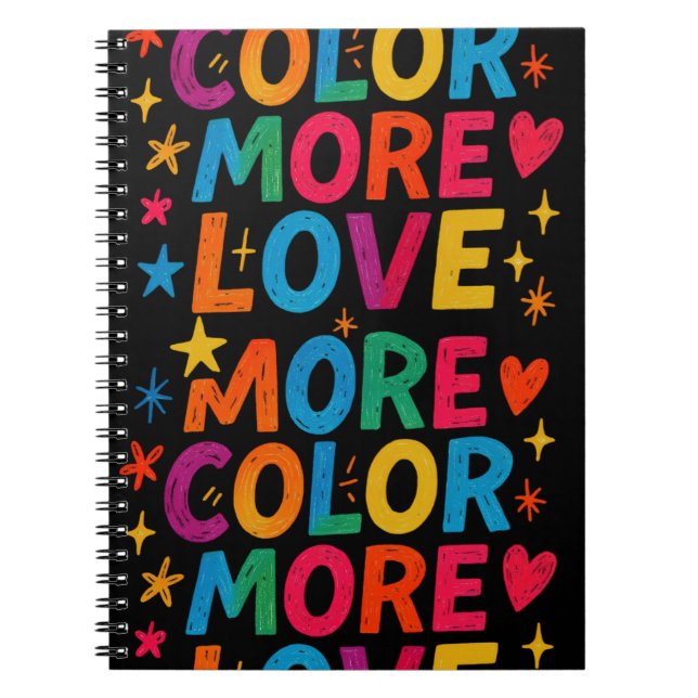 Carnet Plus de couleur, plus d'amour, typographie arc-en- (Devant)