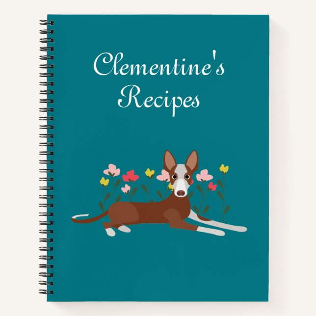Carnet Podenco chien personnalisé floral bleu (Devant)