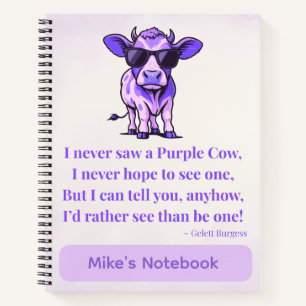 Carnet Poème de la vache violette fantaisiste par Gelett 