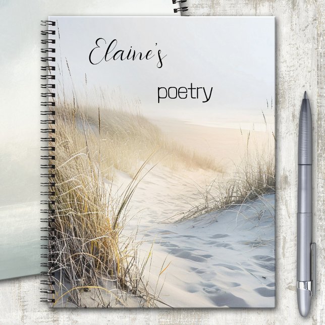 Carnet Poésie Dune Grass Beach (Poetry dream notebook featuring an image of grass on dunes at the beach in a soft sunlight)