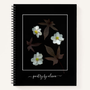 Carnet Poésie par nom Fleurs blanches Feuille foncé Noir