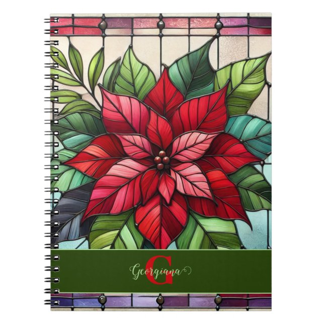 Carnet Poinsettia en verre de Fête personnalisée (Devant)