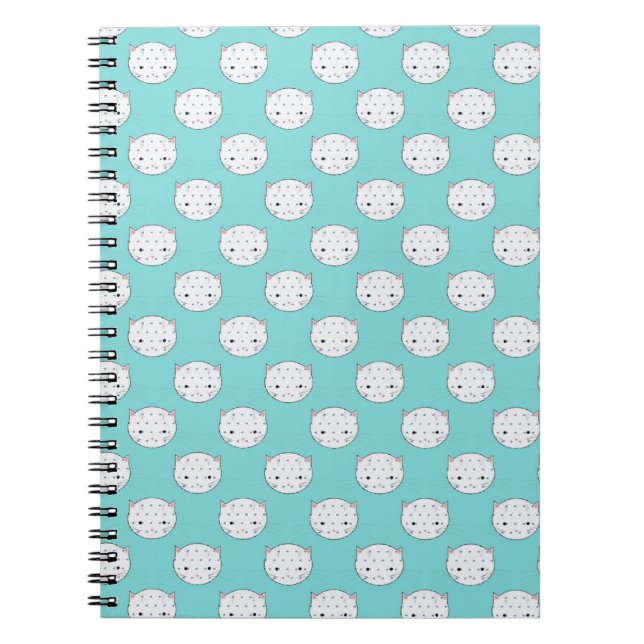 Carnet Point blanc chaton visage sur sarcelle (Devant)