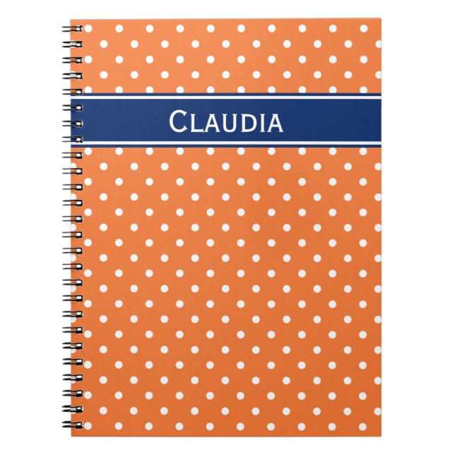 Carnet Pointe Polka blanche orange avec Bleu Royal (Devant)