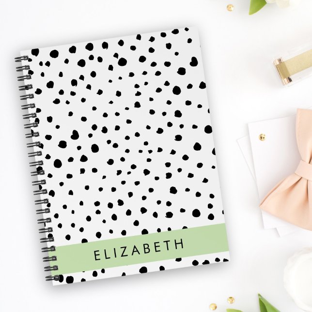 Carnet Points dalmatiens, Spots, Noir et Blanc, Votre nom (Créateur téléchargé)