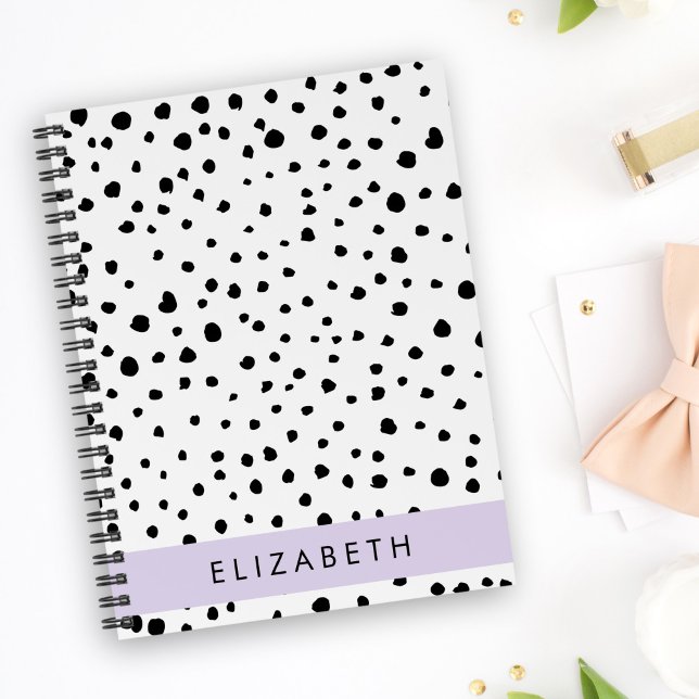 Carnet Points dalmatiens, Spots, Noir et Blanc, Votre nom (Créateur téléchargé)