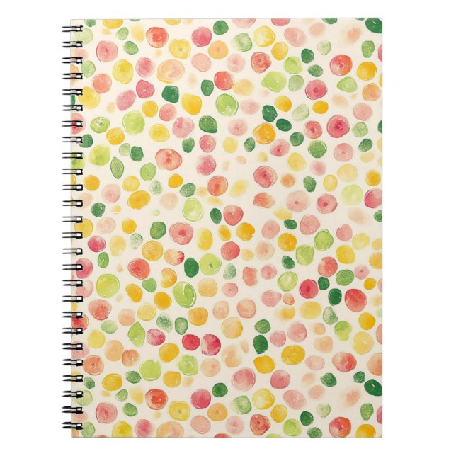 Carnet Points de fruits verts jaunes roses à la menthe  (Devant)