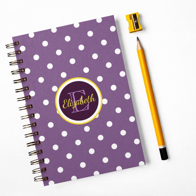 Carnet Points de polka violets monogrammés (Créateur téléchargé)