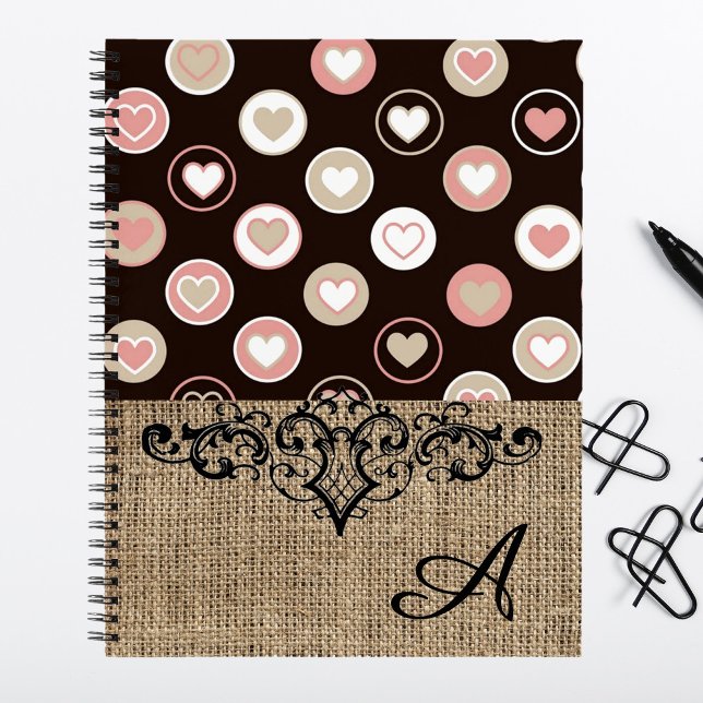 Carnet Points girly et motif de toile de jute avec monogr (Créateur téléchargé)