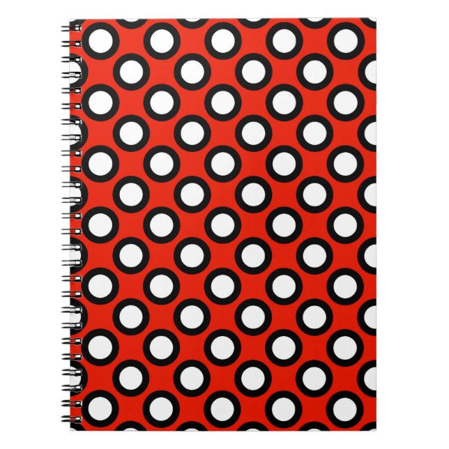 Carnet Points tournés rétros, rouge, noir et blanc (Devant)