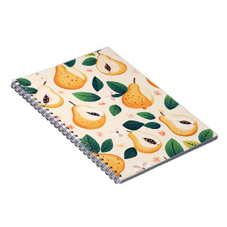 Carnet Poires jaunes douces et motif de fruits à feuilles