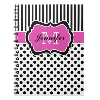 Carnet Pois à rayures blanches roses personnalisées