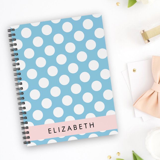 Carnet Pois Bleus, Motif Polka Dot, Votre Nom (Créateur téléchargé)