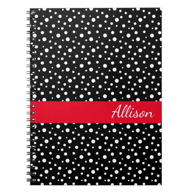 Carnet Pois Carnet-Noir et blanc nommé fait sur commande (Devant)