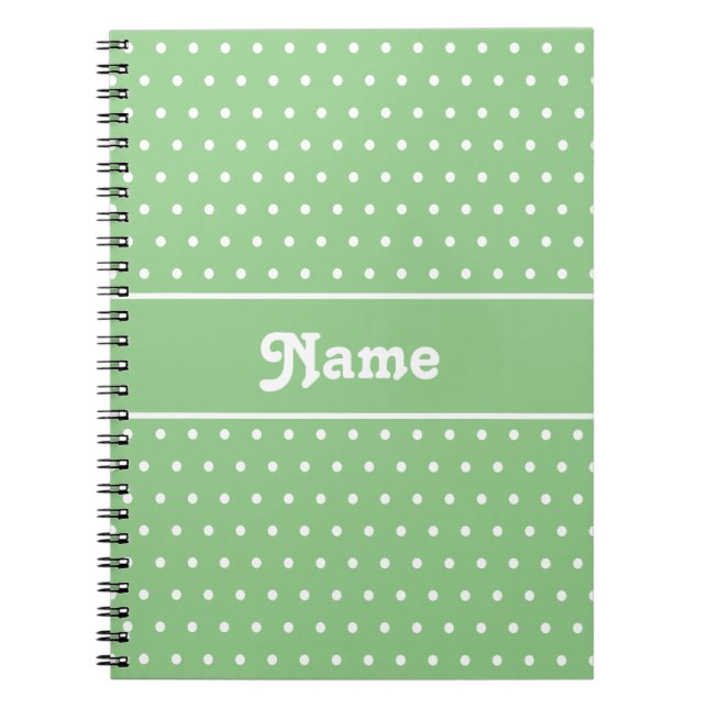 Carnet Pois classique Nom personnalisé vert et blanc (Devant)