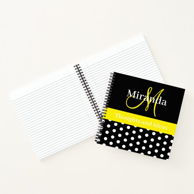 Carnet Pois de script de monogramme jaune noir (Intérieur)