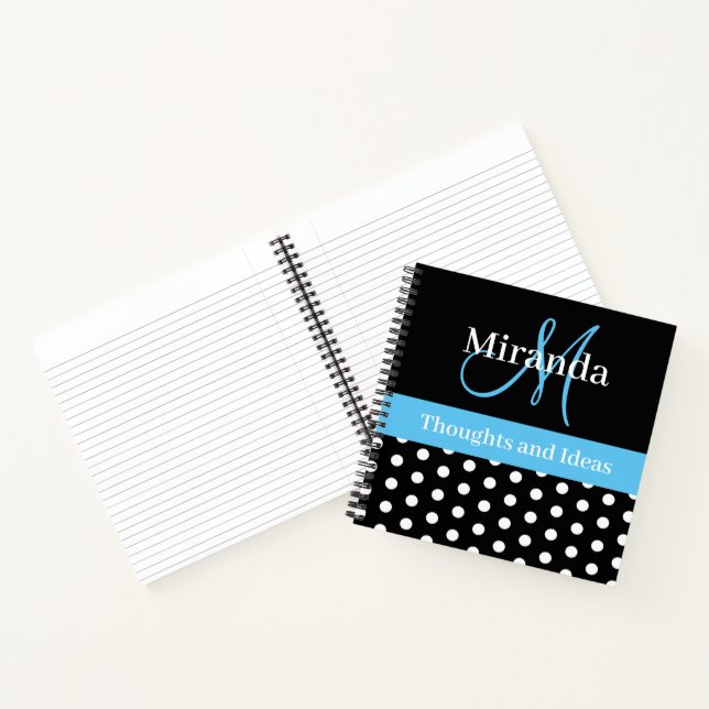 Carnet Pois de script de monogramme noir blanc (Intérieur)