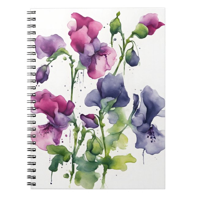 Carnet Pois de senteur - Fleurs aquarelle (Devant)