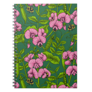 Carnet Pois doux et bourdons, vert et rose
