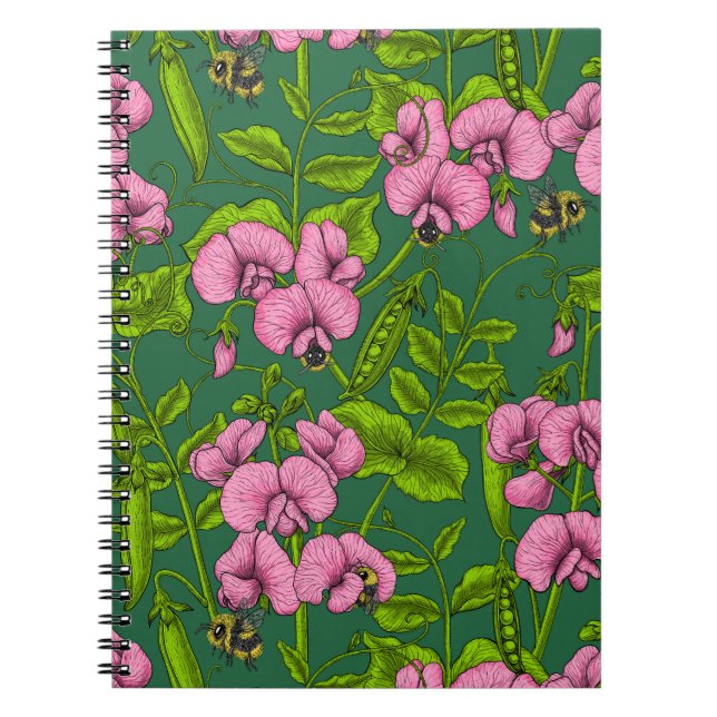 Carnet Pois doux et bourdons, vert et rose (Devant)