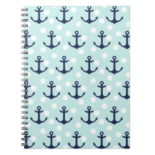 Carnet Pois et ancres en bon état nautiques de bleu