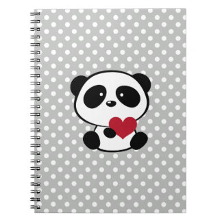 Carnet Pois Heart Panda Bear Grey