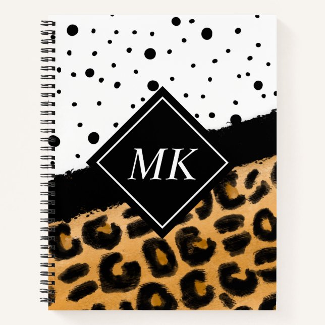 Carnet Pois léopard et noir et blanc Monogramme (Devant)