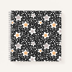 Carnet Pois noir et blanc rétro avec étoiles