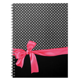 Carnet Pois noir Girly et arc rose au néon
