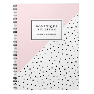 Carnet Pois noirs Blush Rose Abtract Motif Personnalisé