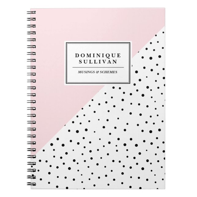 Carnet Pois noirs Blush Rose Abtract Motif Personnalisé (Devant)