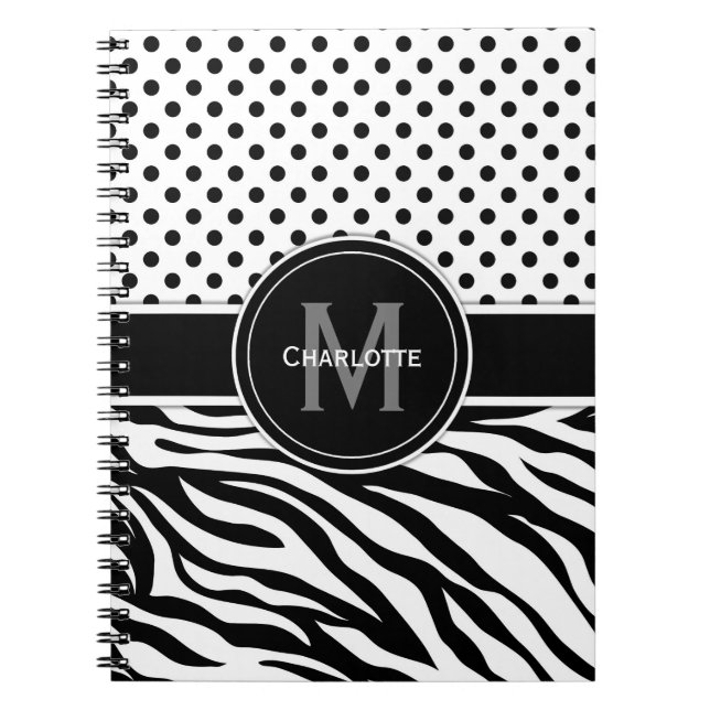Carnet Pois noirs et blancs et impression Zebra (Devant)