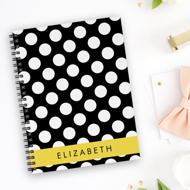 Carnet Pois noirs et blancs, pointillés, Votre nom (Créateur téléchargé)