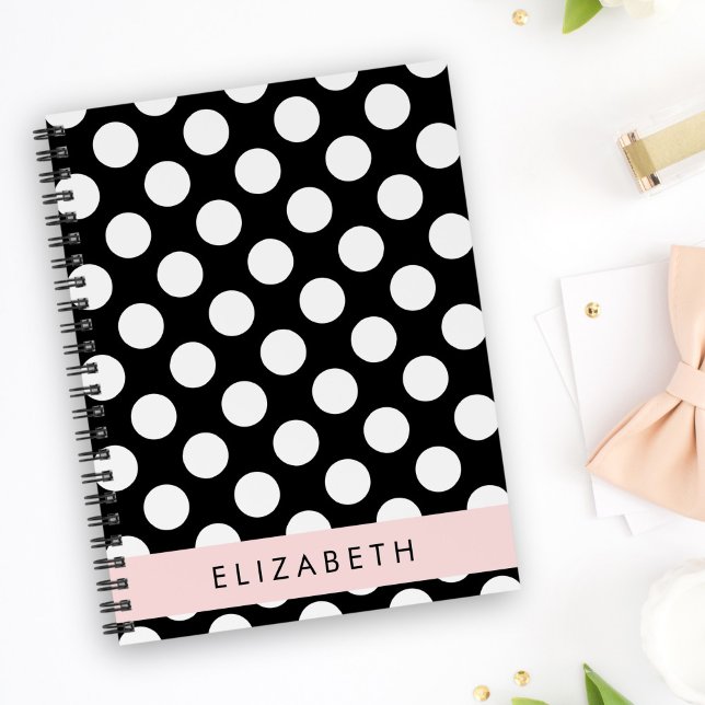 Carnet Pois noirs et blancs, pointillés, Votre nom (Créateur téléchargé)
