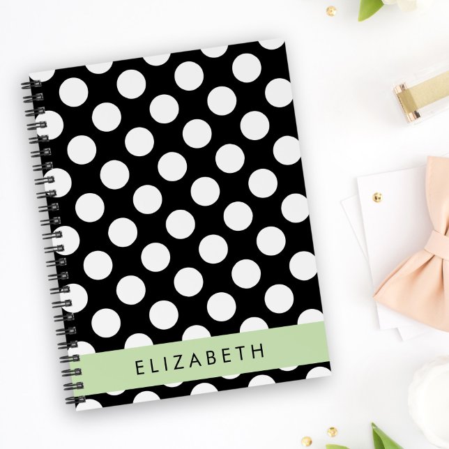 Carnet Pois noirs et blancs, pointillés, Votre nom (Créateur téléchargé)