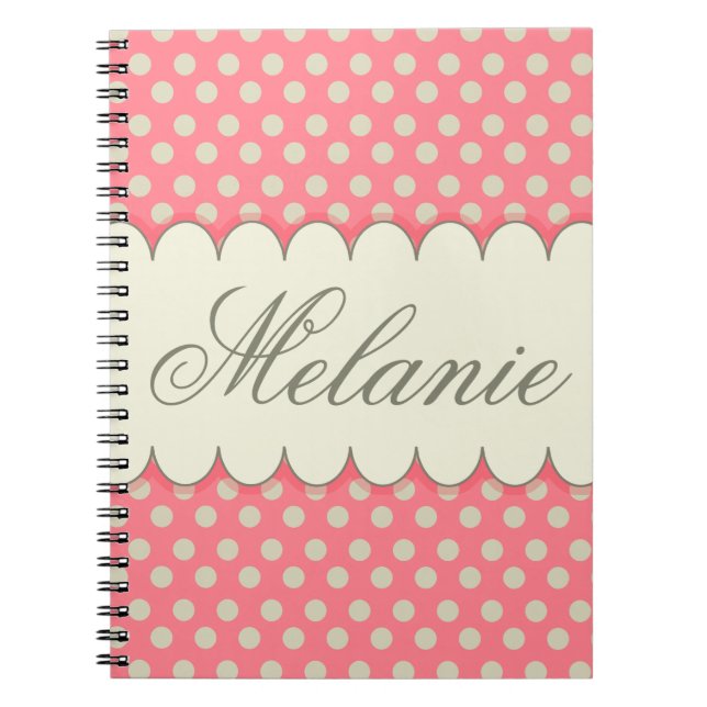 Carnet Pois rose beige personnalisé par coutume vintage (Devant)