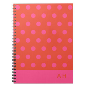 Carnet Pois rose et rouge orange monogrammé