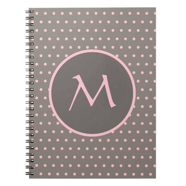 Carnet Pois rose monogrammé gris (Devant)