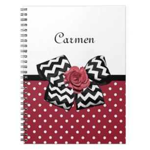 Carnet Pois rouge et blanc mignon Rose Chevron Bow