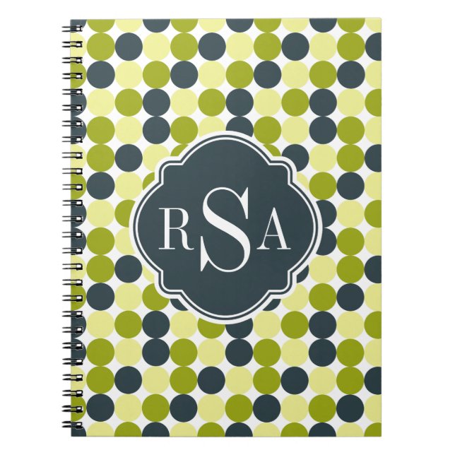 Carnet Pois verts et Monogramme bleu (Devant)