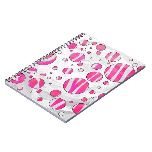 Carnet Pois Zèbre rose chaud et blanc (Côté gauche)