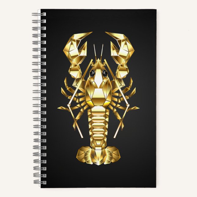 Carnet Poisson à langouste polygonale dorée sur noir (Recto)