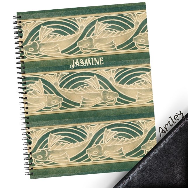 Carnet Poisson Art Nouveau turquoise dans les vagues Nom  (Créateur téléchargé)