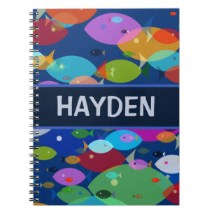Carnet Poisson coloré Abstrait Motif bleu Personnalisé