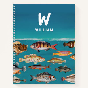 Carnet Poisson Monogramme Sous Océan Bleu